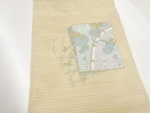 絽綴れ絽刺し金駒刺繍色紙に光悦垣・草葉模様名古屋帯